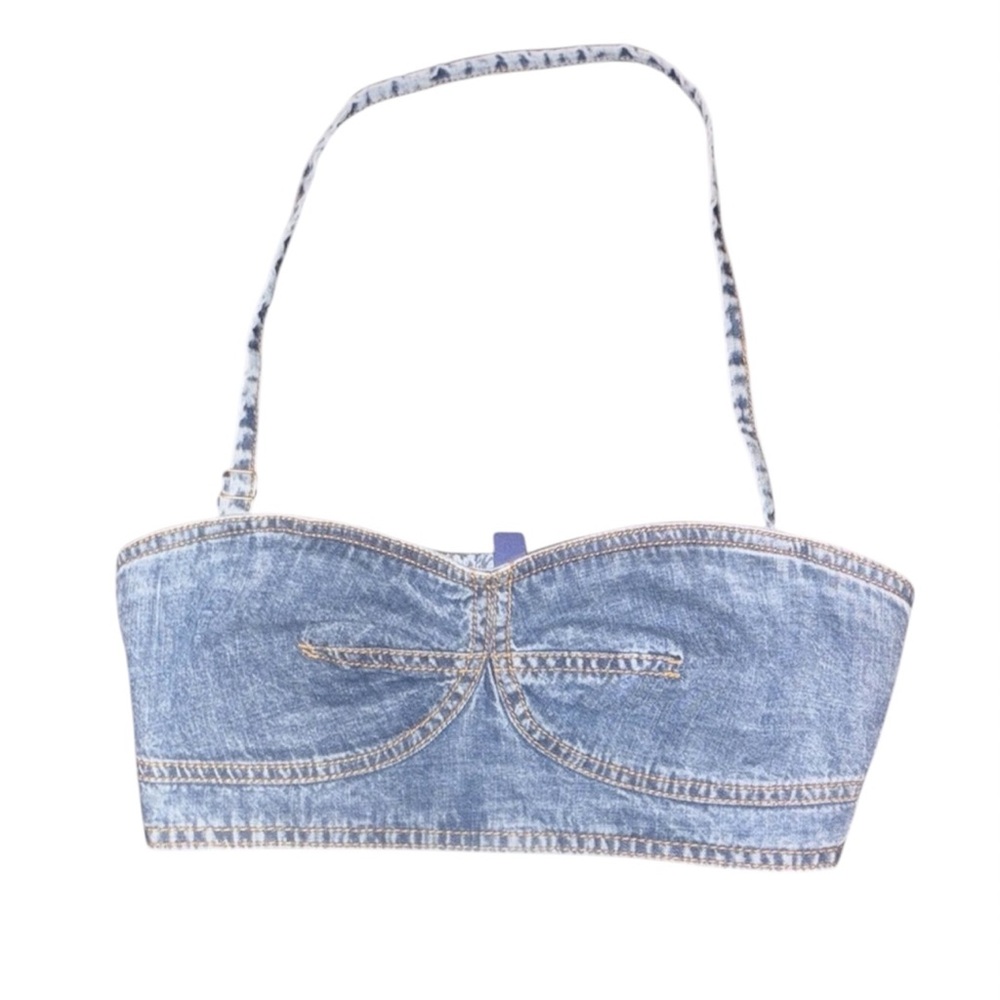 Pilcro (Anthropologie) Denim Strapless/HalterCrop Top